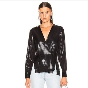 Rag & Bone Debbie Top Womens Medium Black Long Sleeve Front Slits V-Neck Chic